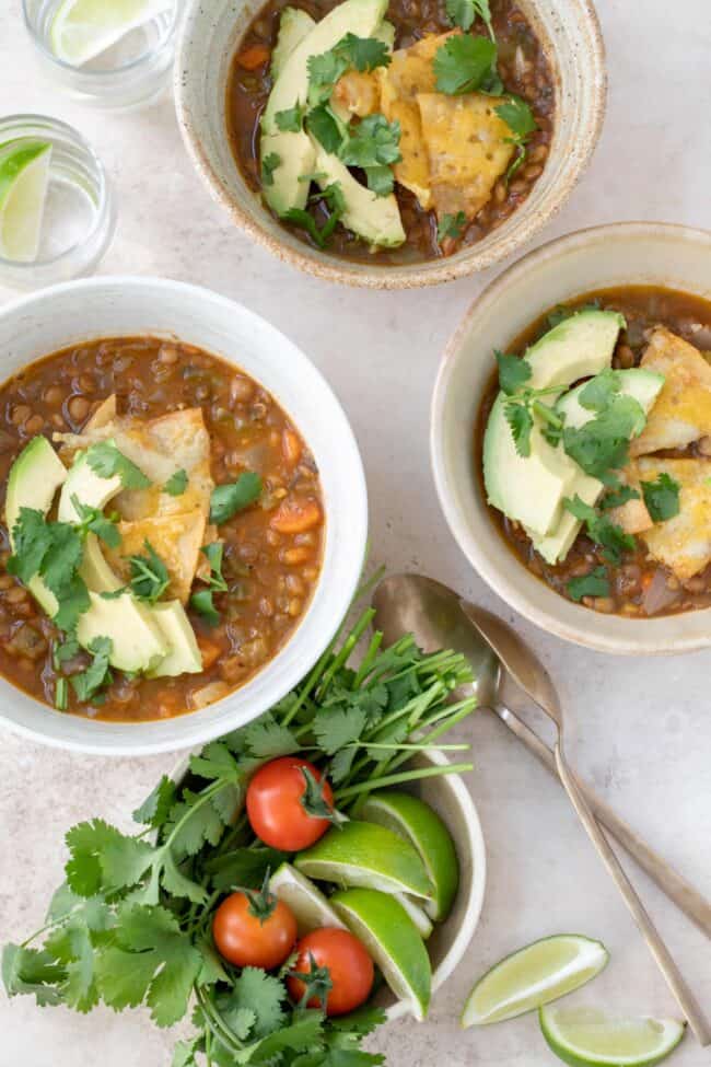 bowls of vegetarian lentil soup