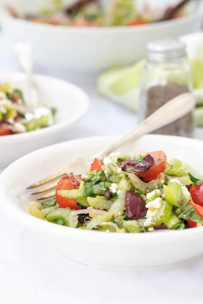 bowls of chopped celery with tomatoes 