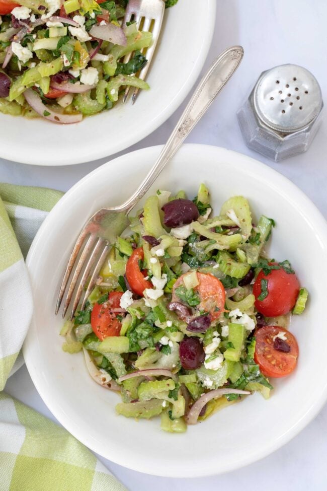 bowls of celery with tomatoes