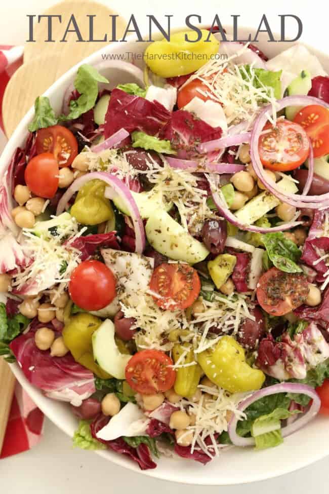 bowl of tossed chopped Italian salad