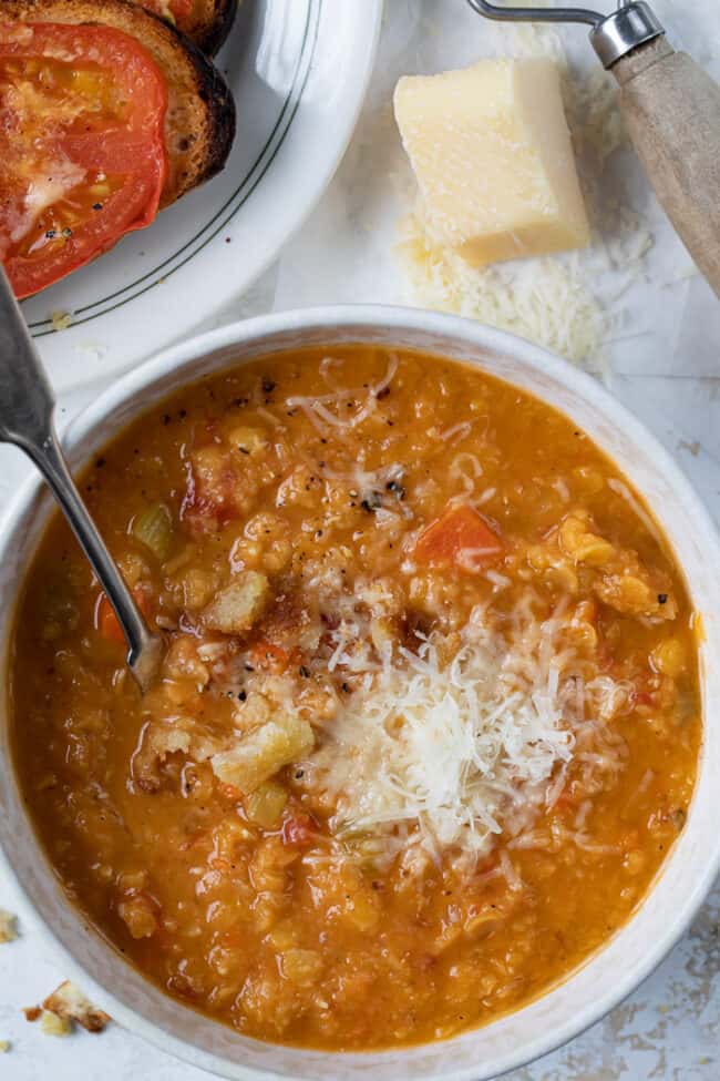 bowl of red split lentils soup