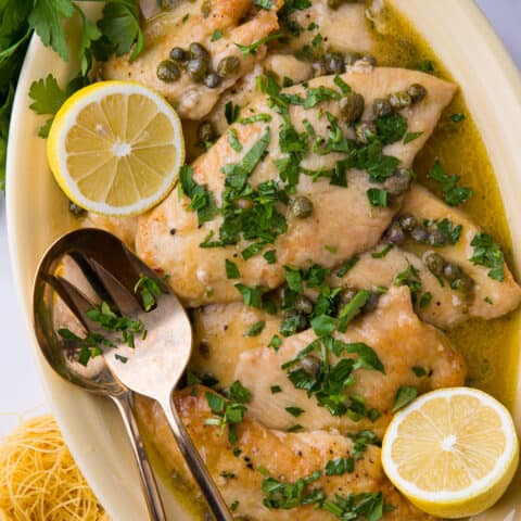 plate of lemon chicken piccata