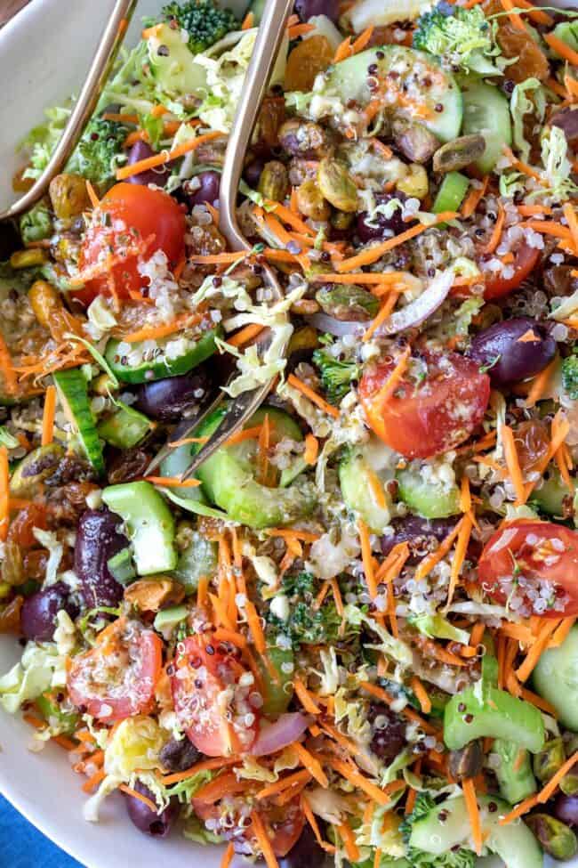 A white bowl filled with salad.