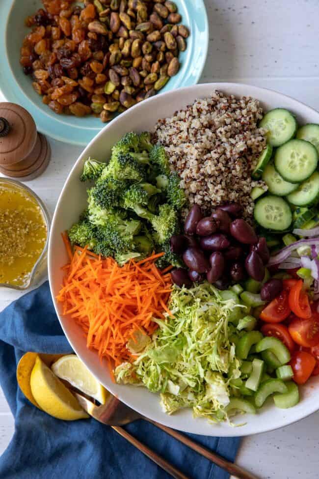 A white bowl filled with chopped vegetables.