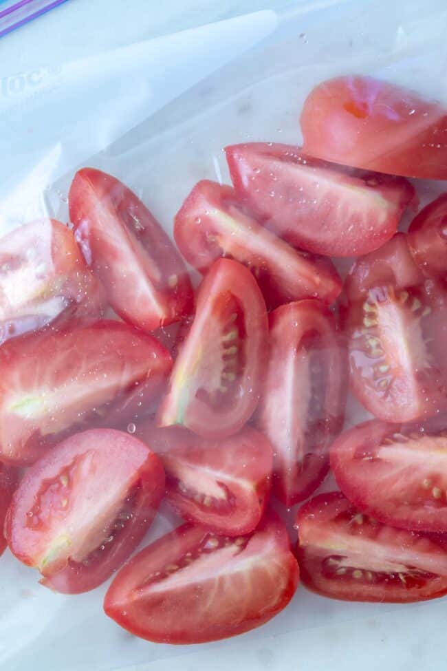 a plastic bag filled with sliced fruit