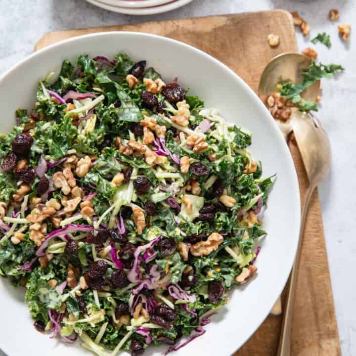 white bowl filled with kale salad