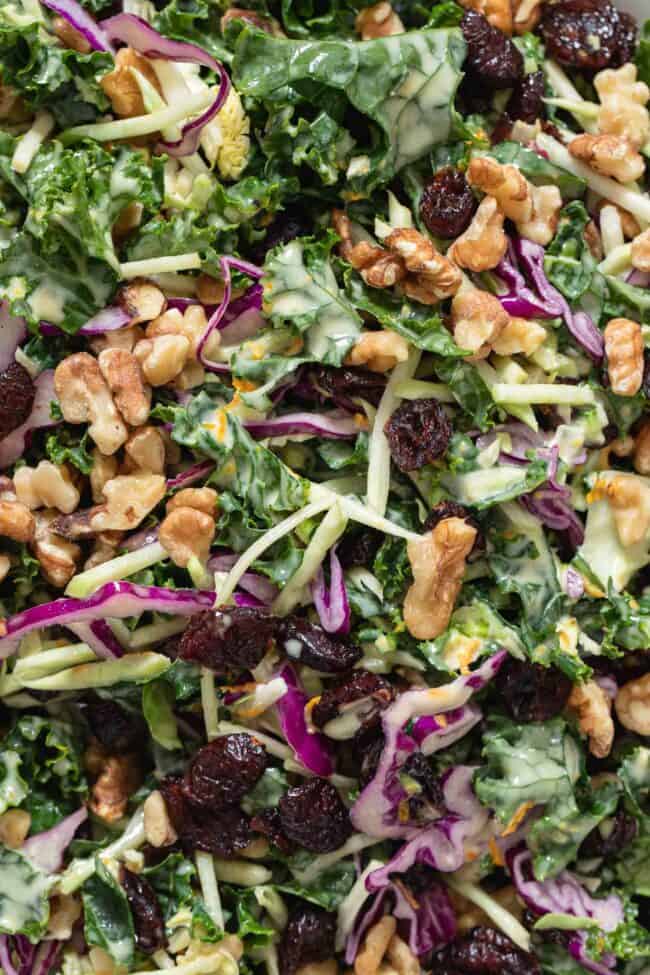 Chopped greens with purple cabbage and walnuts.