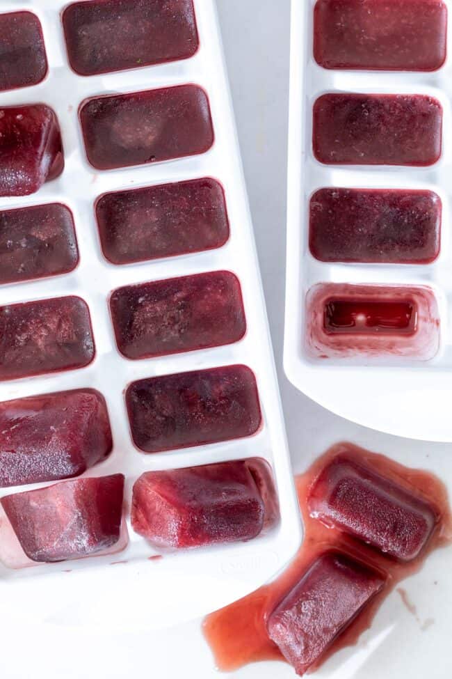 A white tray filled with frozen juice.