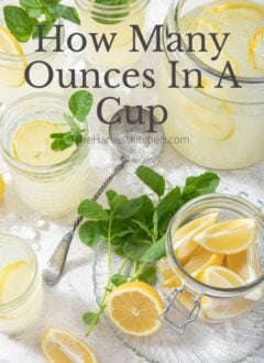 glass cups filled with lemonade to measure how many ounces in a cup