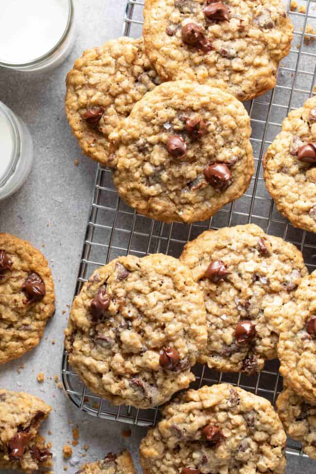 Several pieces of baked dessert on a cooling rack.