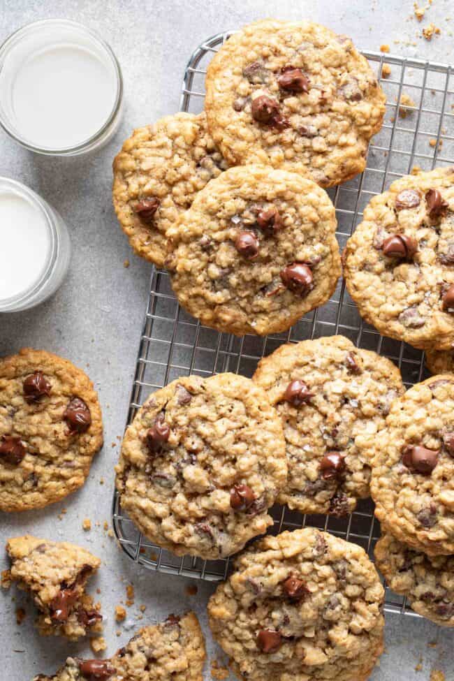 Several baked desserts on a cooling rack.