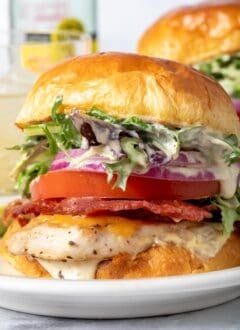 A Grilled Chicken Sandwich on a white plate.