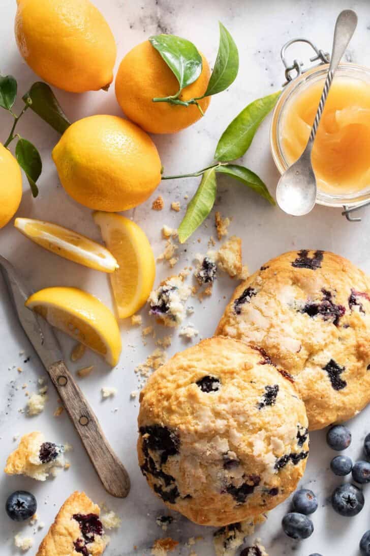 Baked blueberry scones.
