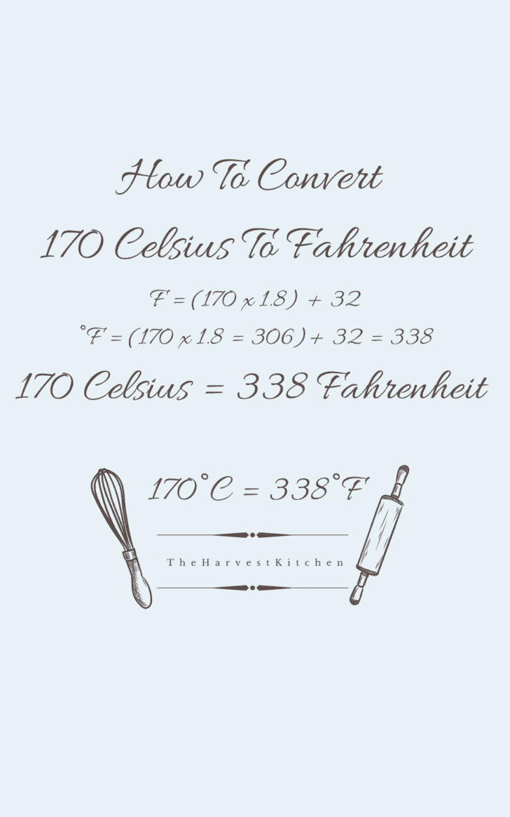 A diagram for how to convert 170 Celsius to Fahrenheit - 170c to f.