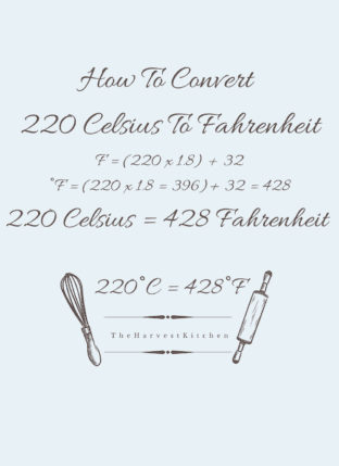 A diagram of How to Convert 220 Celsius to Fahrenheit.