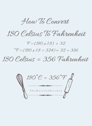 A conversion formula for how to convert 180 Celsius to Fahrenheit.