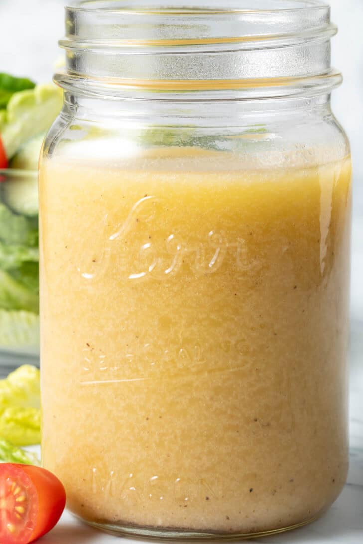 French Vinaigrette Salad Dressing French Vinaigrette Salad Dressing in a glass mason jar.