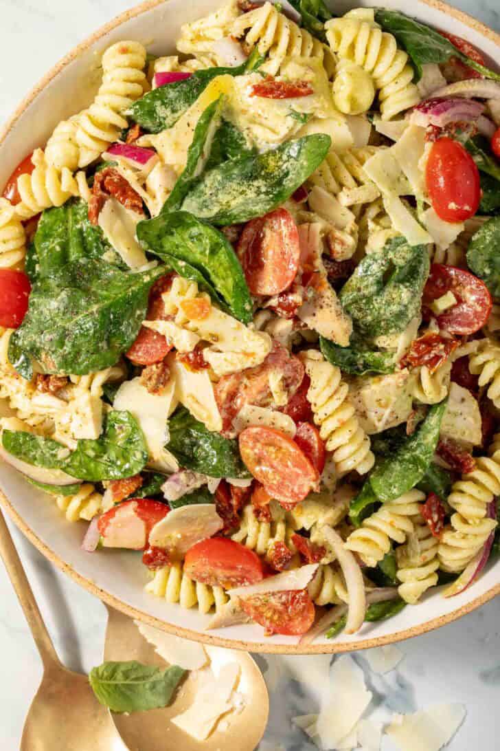 Pesto Pasta Salad in a bowl.