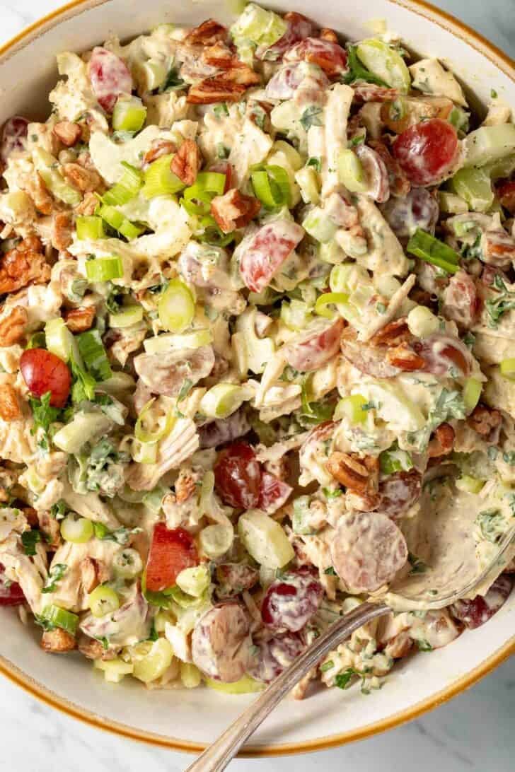 Curry Chicken Salad with Grapes in a bowl.