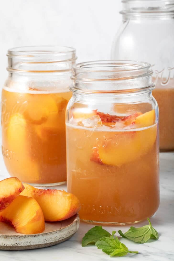 White Peach Juice in mason jars.