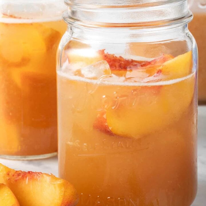 White Peach Juice in a mason jar.