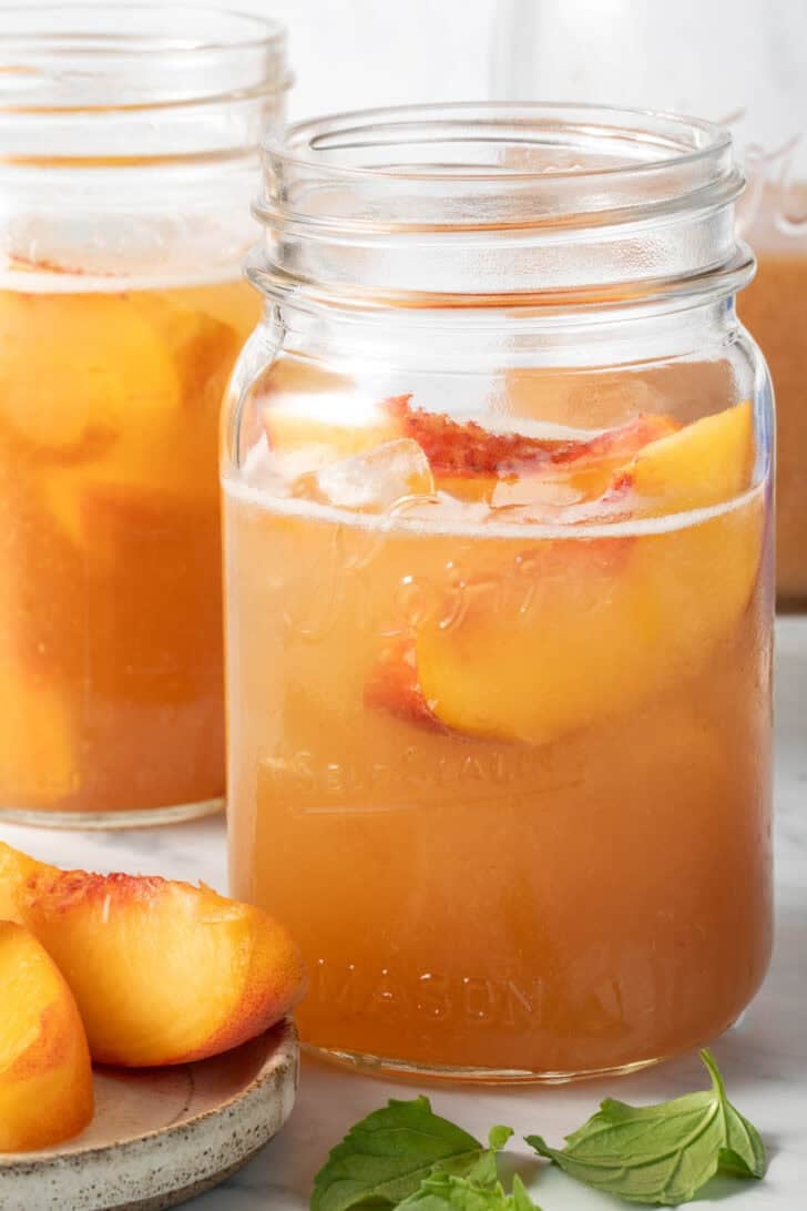 Peach juice in mason jars.