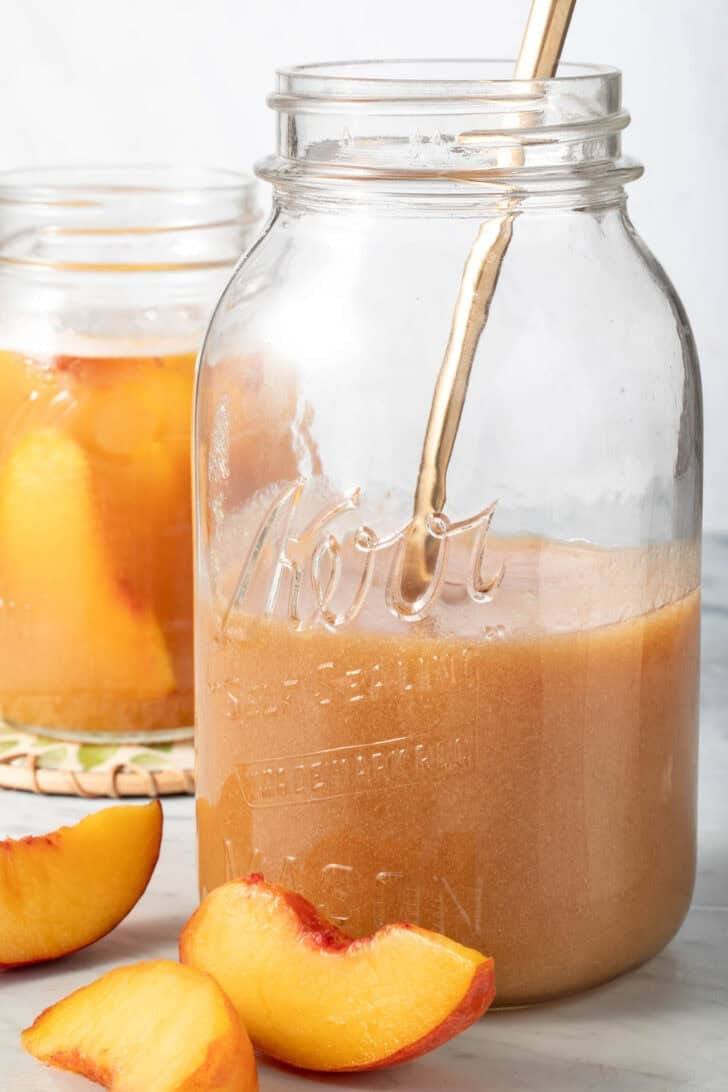 White Peach Nectar Juice in a mason jar.