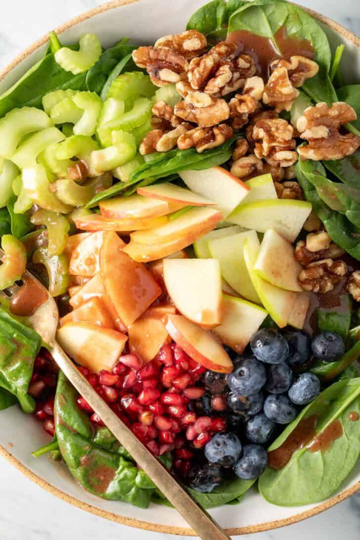 Spinach and Apple Salad in a bowl.