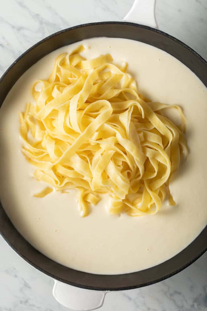 Easy Alfredo Sauce in a pan.