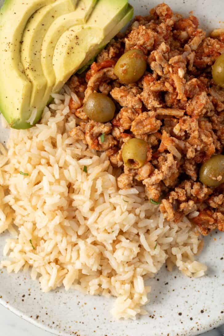 Picadillo with rice on a plate