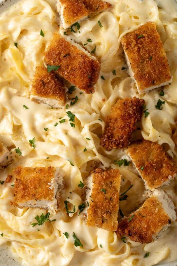 Easy Chicken Alfredo on a plate.