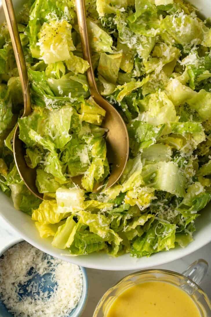 Lettuce Salad in a white bowl.