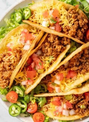 Ground Turkey Tacos on a white plate.