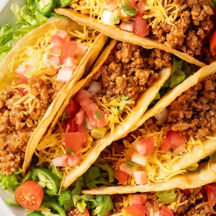 Ground Turkey Tacos on a white plate.