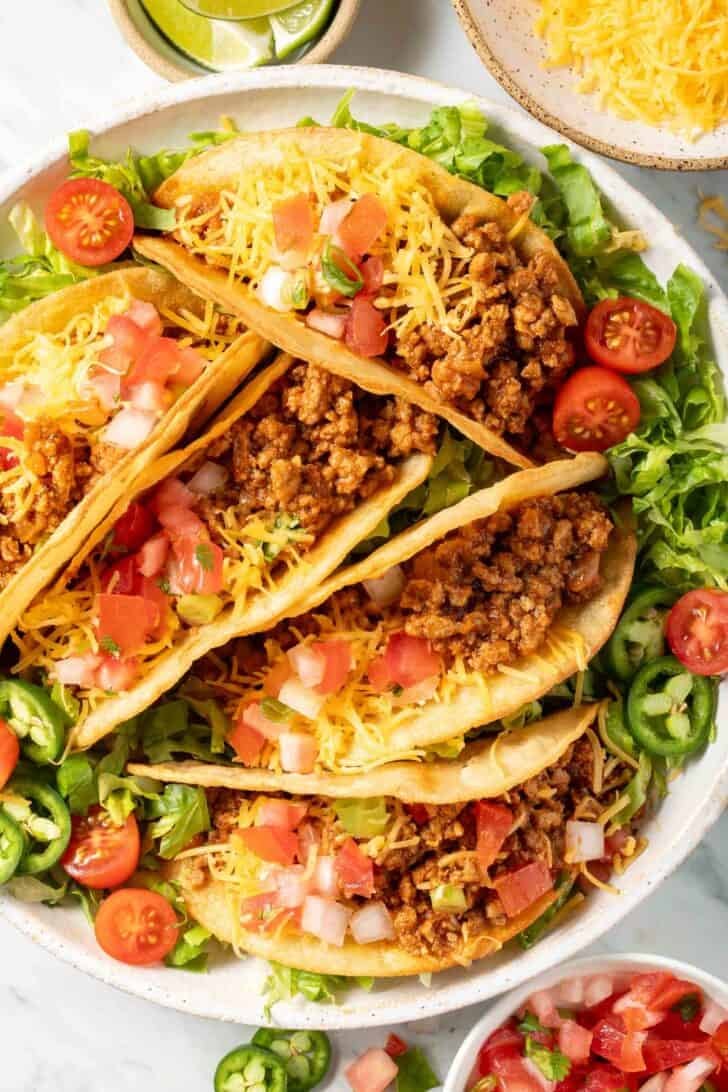 Ground Turkey Tacos on a white plate.
