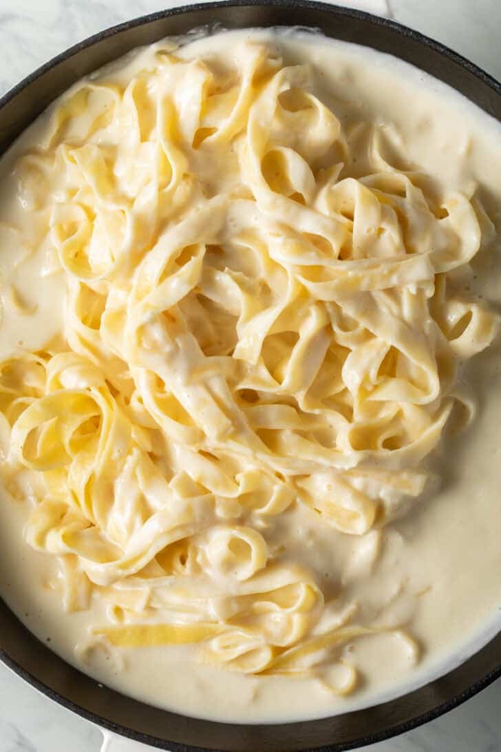 Homemade Alfredo Sauce in a pan.