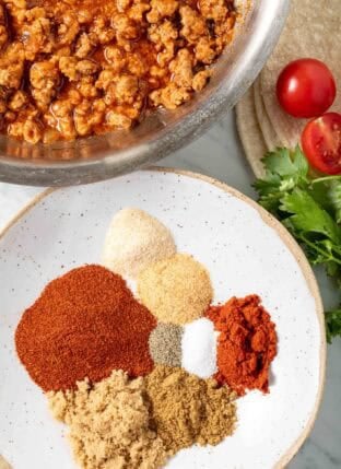 Homemade Taco Seasoning on a white dish.
