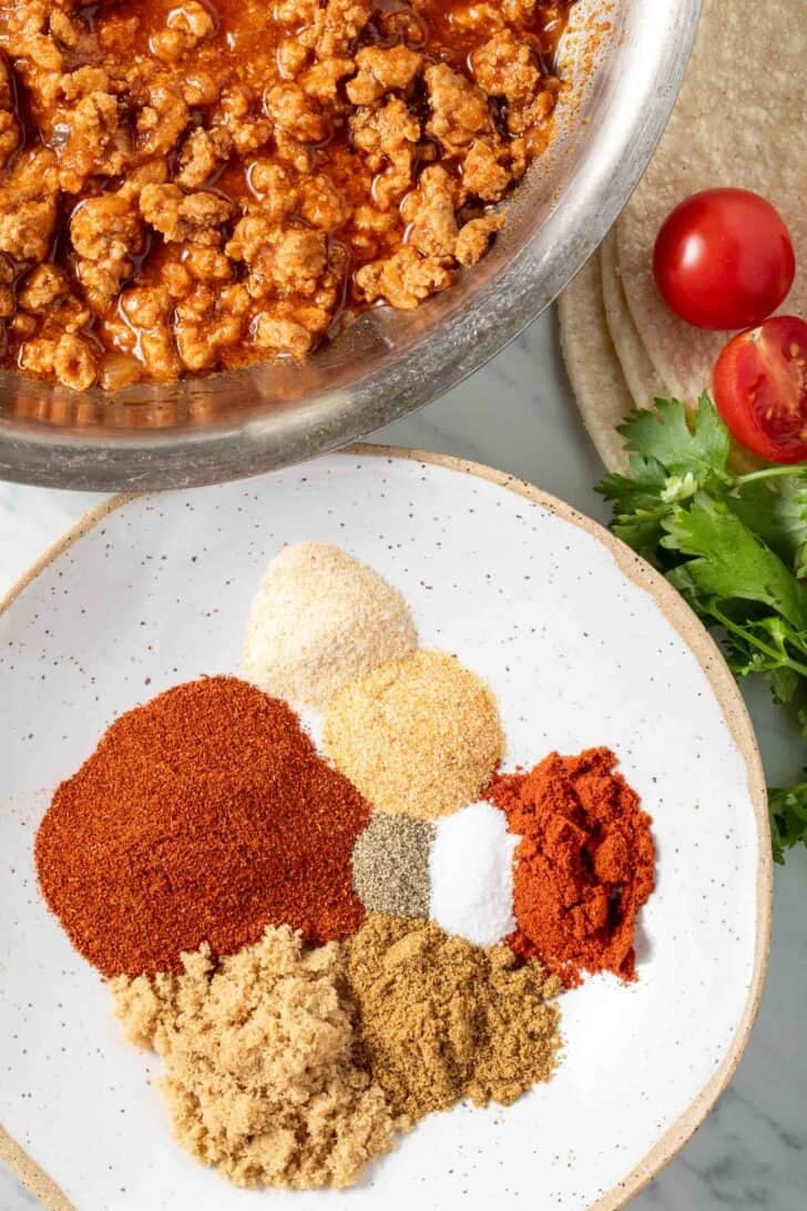 Homemade Taco Seasoning on a white dish.