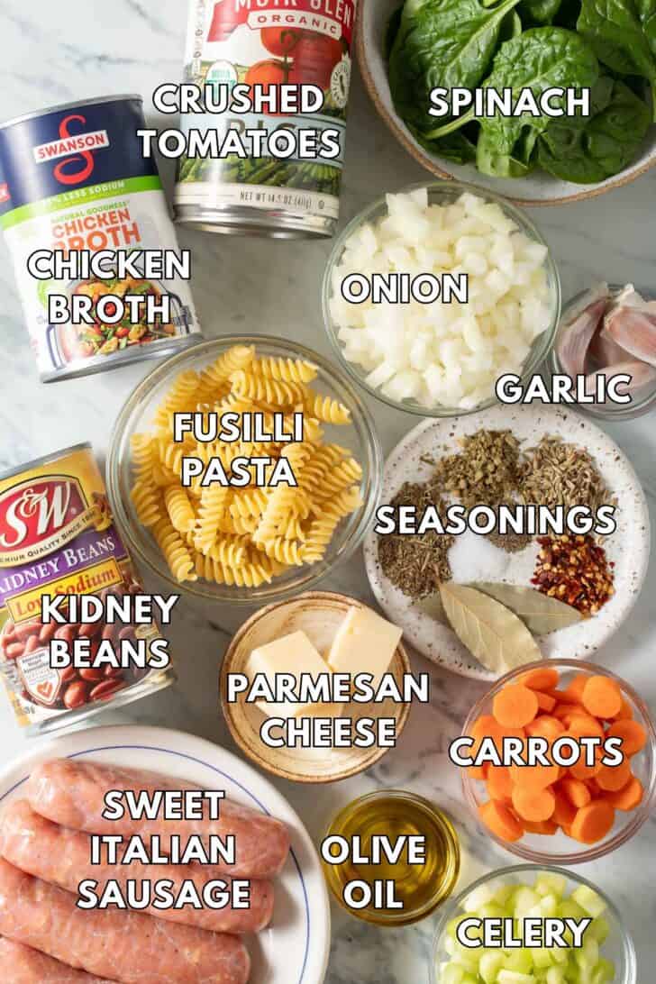 Ingredients for Italian Sausage Soup.
