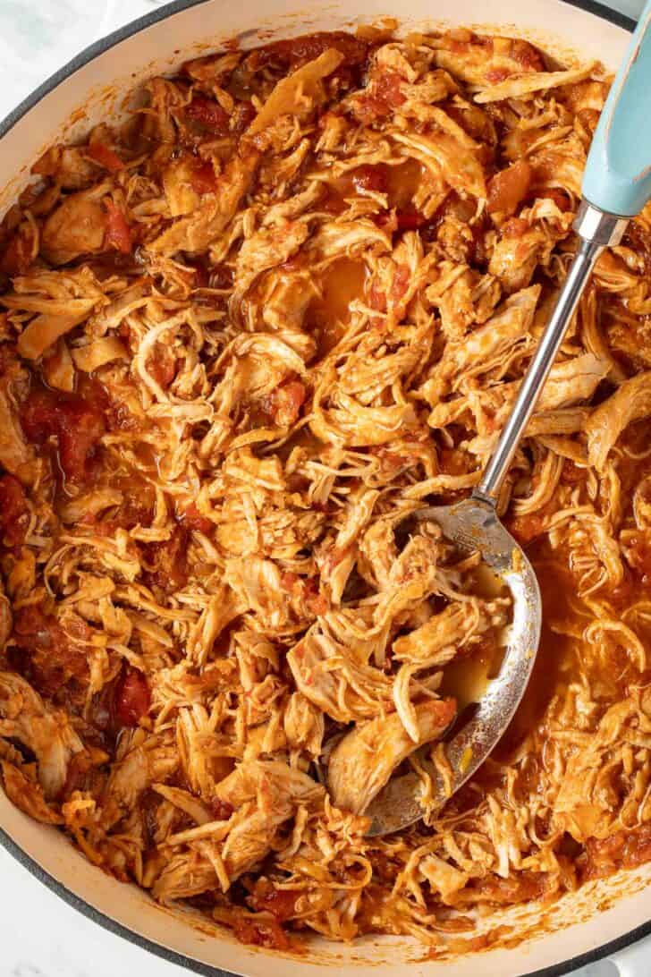 Mexican Shredded Chicken Mexican Shredded Chicken in a Dutch oven.