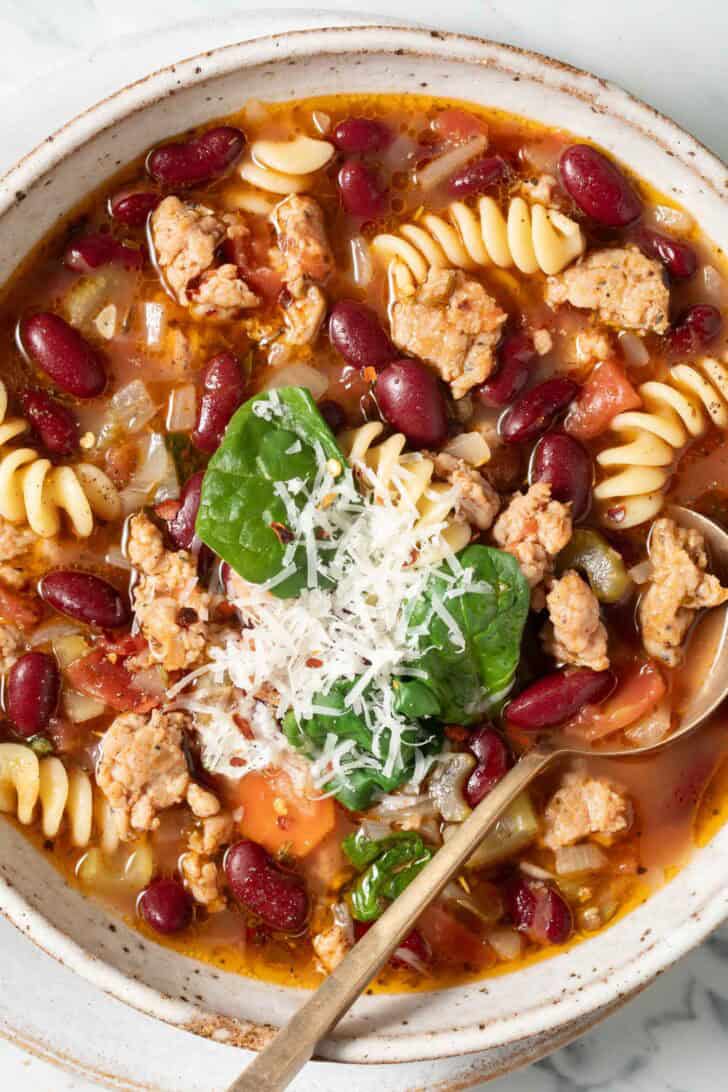 Italian Sausage and Pasta Soup Italian Sausage and Pasta Soup in a bowl.
