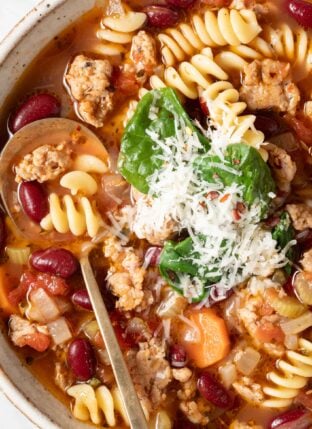 Italian Sausage Soup in a bowl.