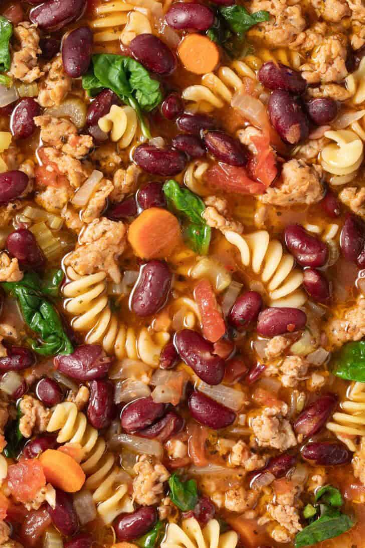 Italian Sausage Pasta Soup Italian Sausage Pasta Soup in a pot.