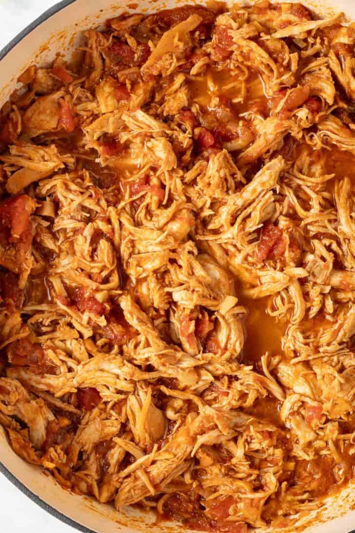 Mexican Shredded Chicken Mexican Shredded Chicken in a Dutch oven.