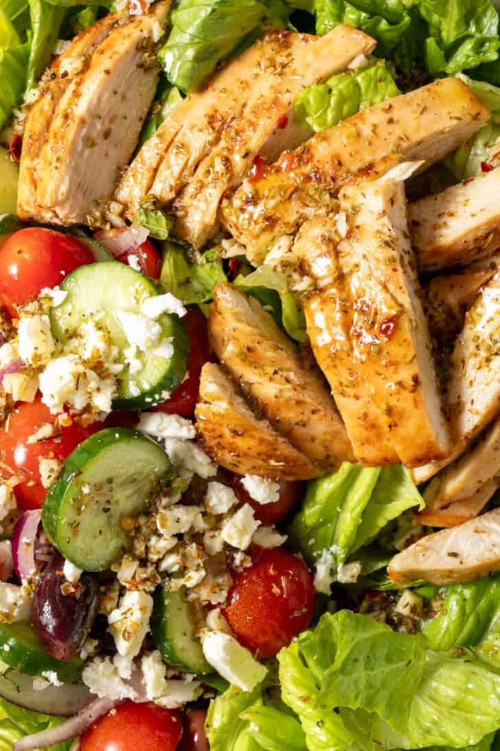 Greek Salad with Chicken Chopped Greek Salad with Chicken in a bowl