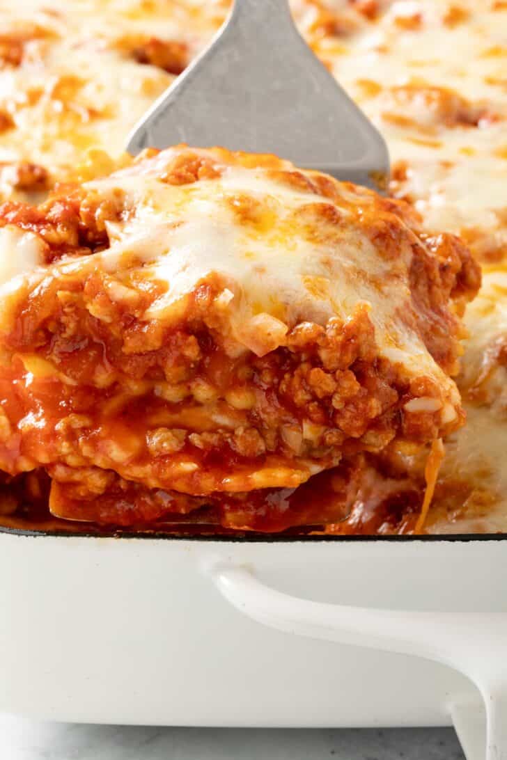 Ravioli Lasagna Ravioli Lasagna in a white baking dish.