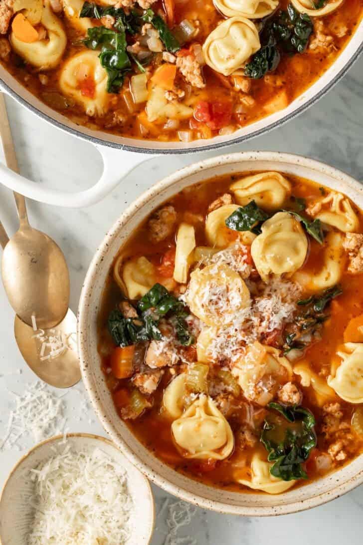Sausage Tortellini Soup Sausage Tortellini Soup in a bowl.