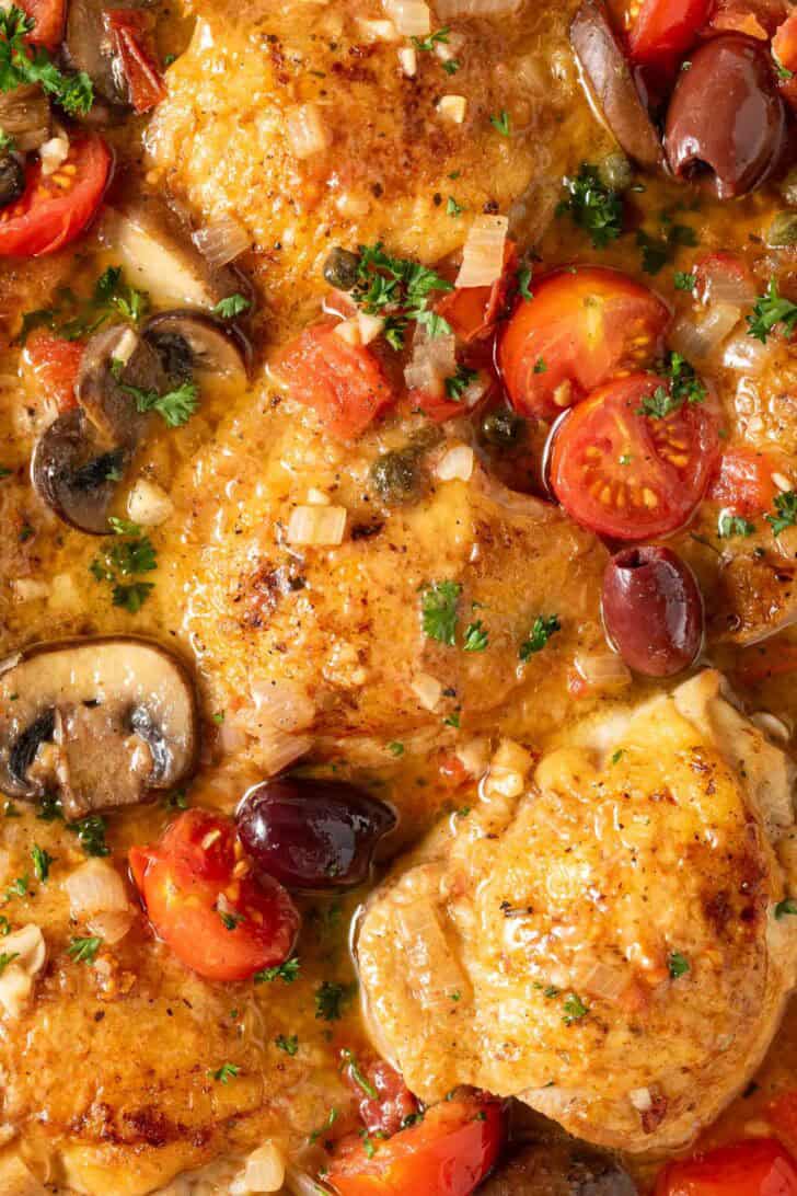 Italian Chicken Recipe Italian Chicken thighs in a Dutch oven.