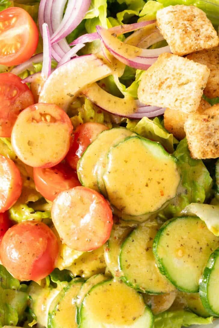 Italian Salad Dressing Recipe Salad tossed with easy Italian Salad Dressing.