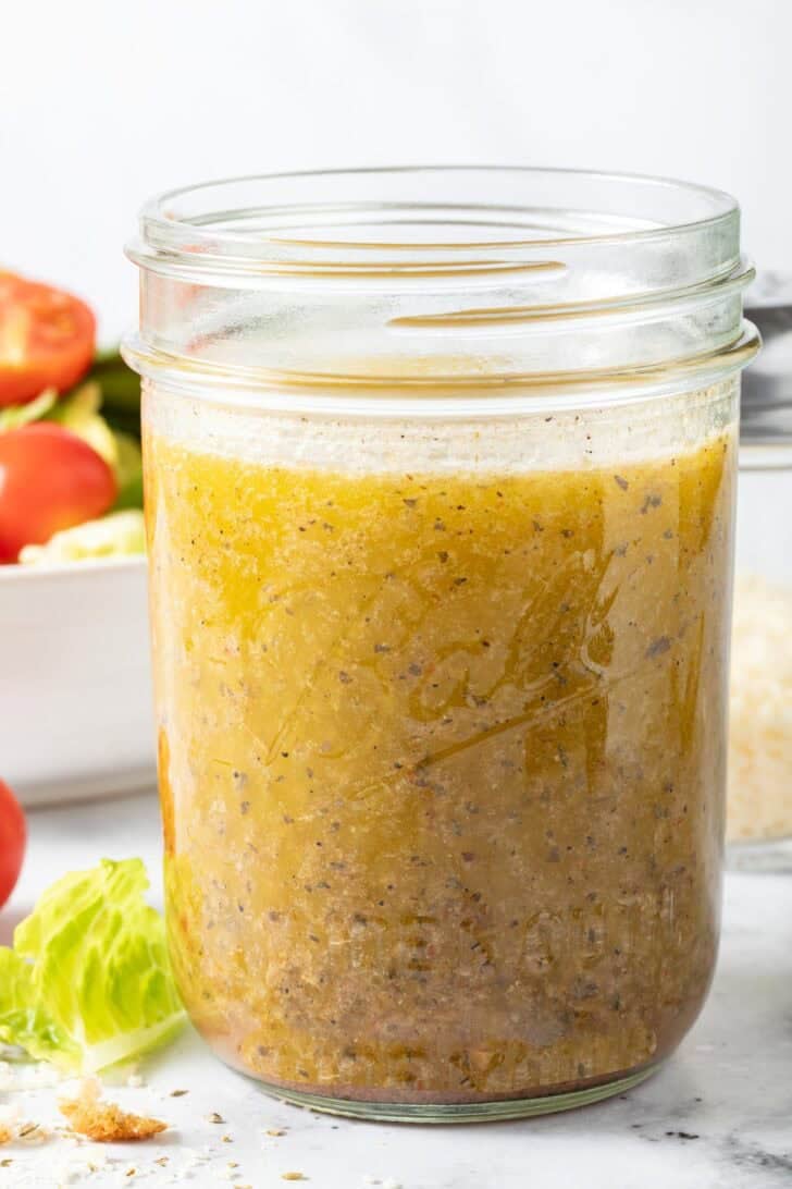 Italian Salad Dressing Homemade Italian Salad Dressing in a mason jar.